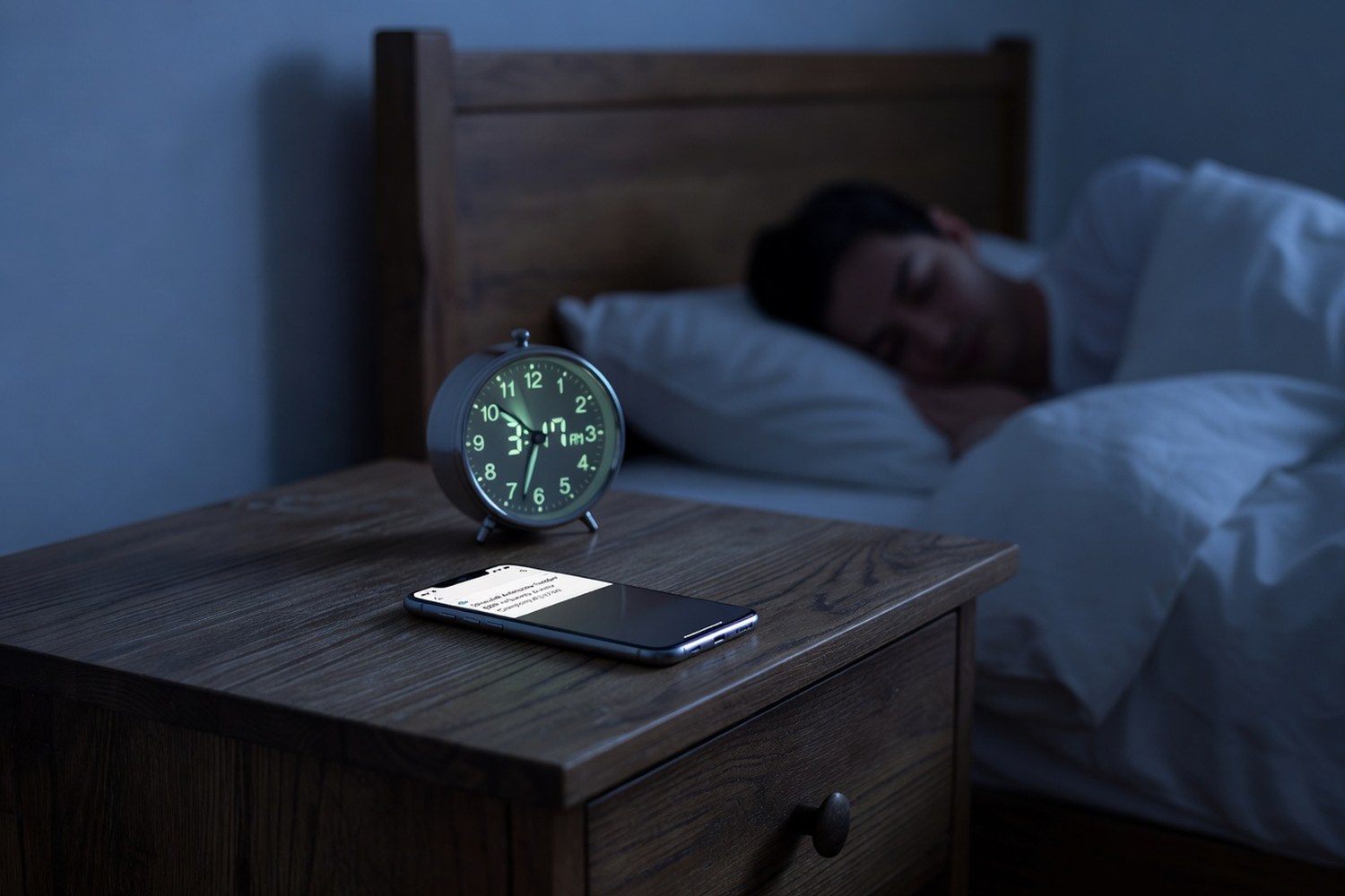 Phone on nightstand showing scheduled automatic savings transfer notification at dawn
