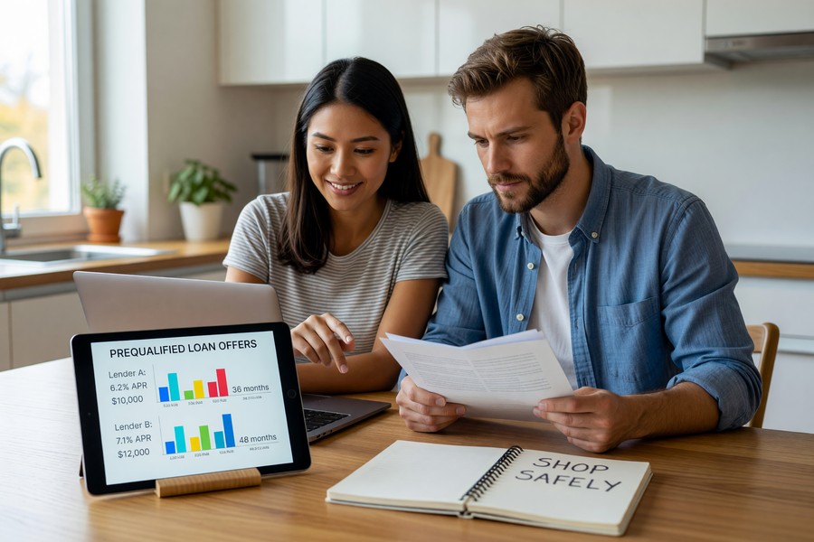 Step-by-step flowchart showing how to prequalify for a personal loan with bad credit