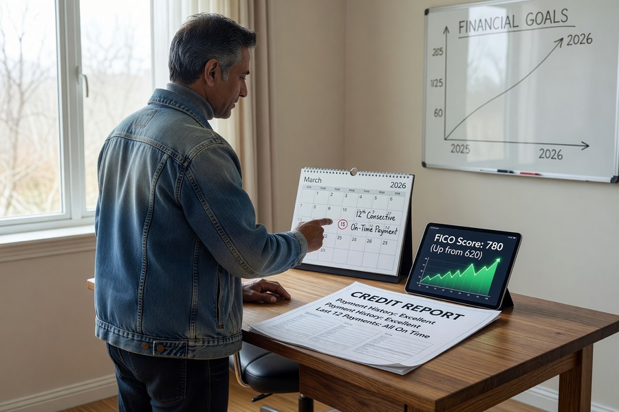 Timeline graphic showing credit score impact of personal loan from application through 24 months of repayment