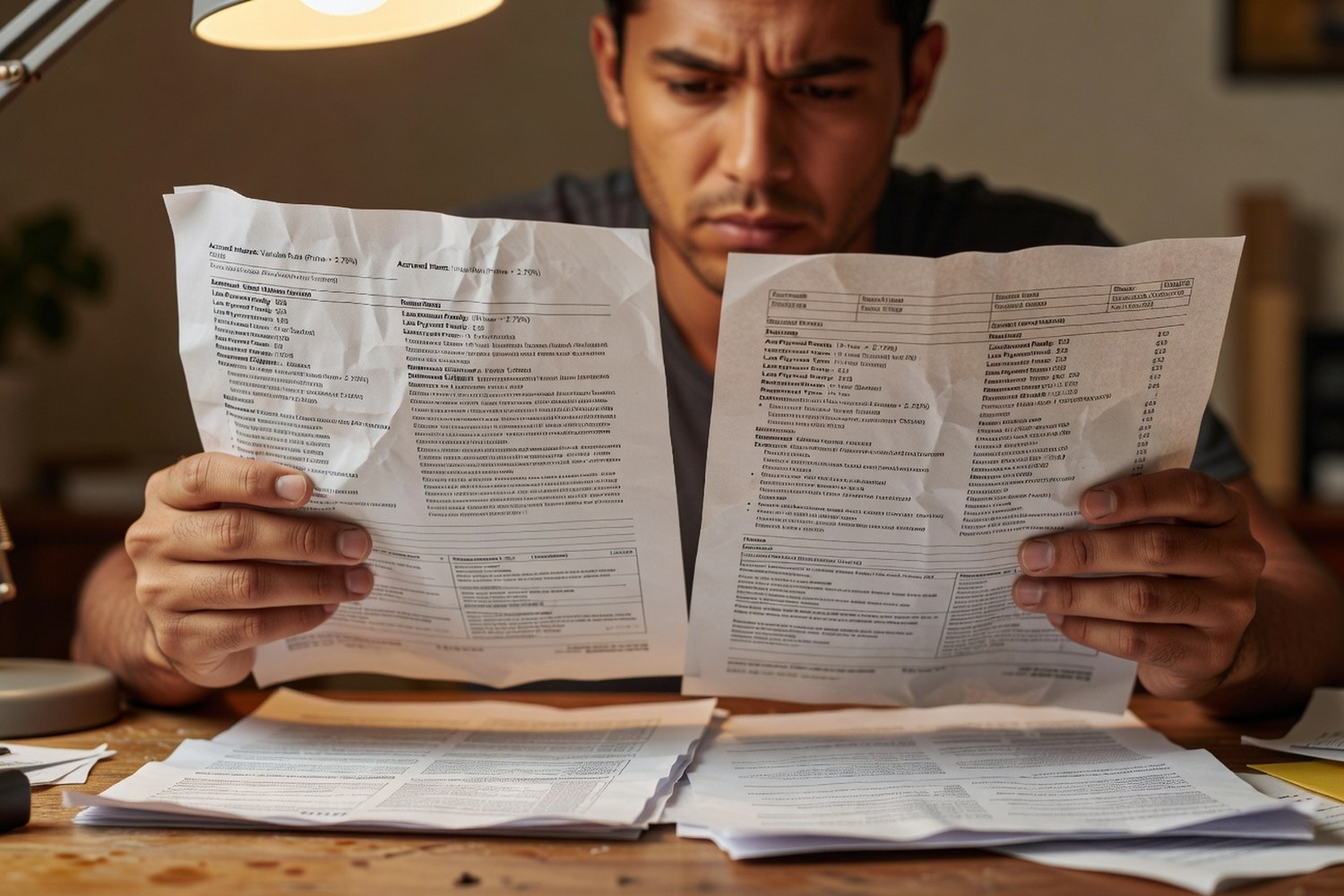 Person holding two different student loan billing statements comparing terms after Sallie Mae Navient split