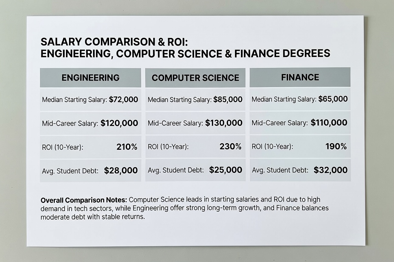 degree salary ROI comparison engineering computer science finance