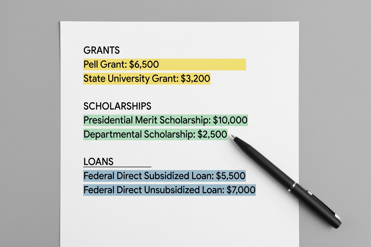 financial aid award letter grants loans scholarships breakdown