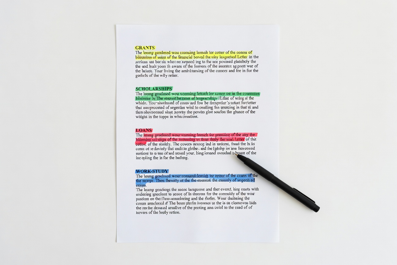 financial aid letter sections grants loans work study breakdown