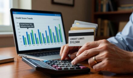 Person reviewing credit utilization ratio on a credit card statement