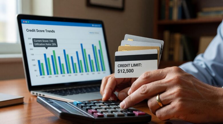 Person reviewing credit utilization ratio on a credit card statement