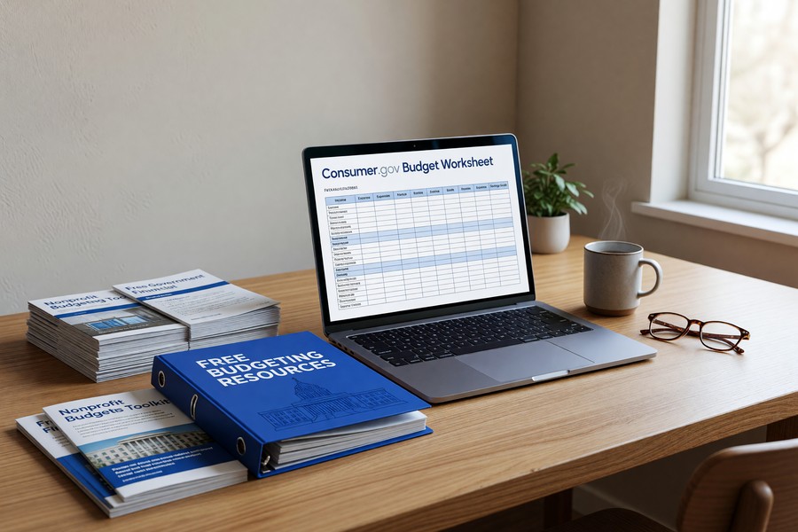 Screenshot mockup of a digital budgeting app dashboard showing spending categories and progress bars