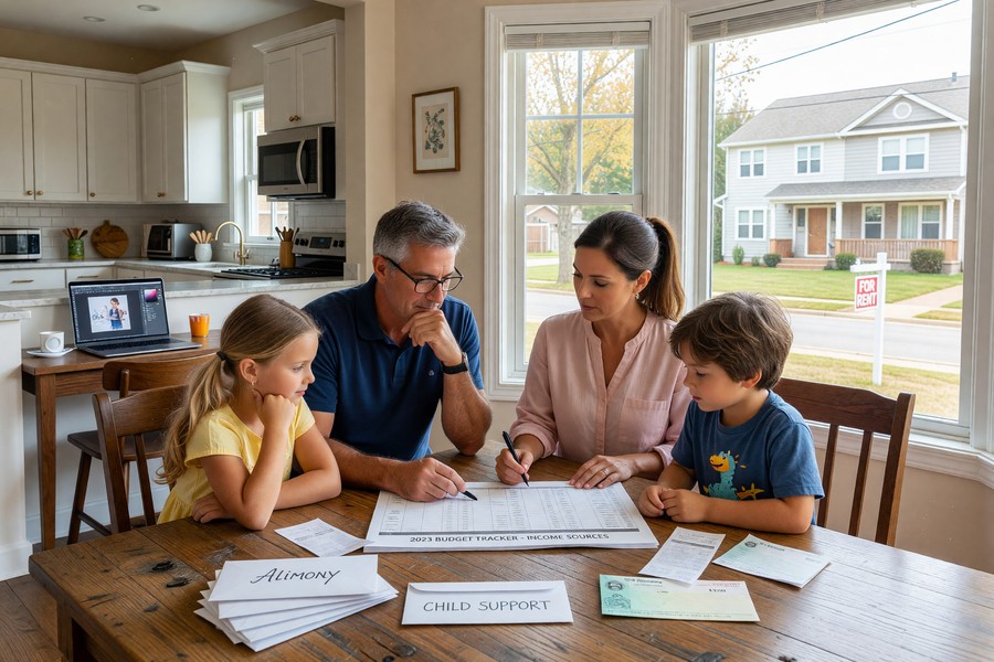 A handwritten zero-based budget worksheet showing income, expense categories, and a running dollar total reaching zero