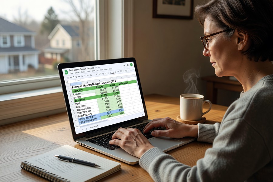 Screenshot of a digital zero-based budgeting app showing income, category allocations, and a zero remaining balance