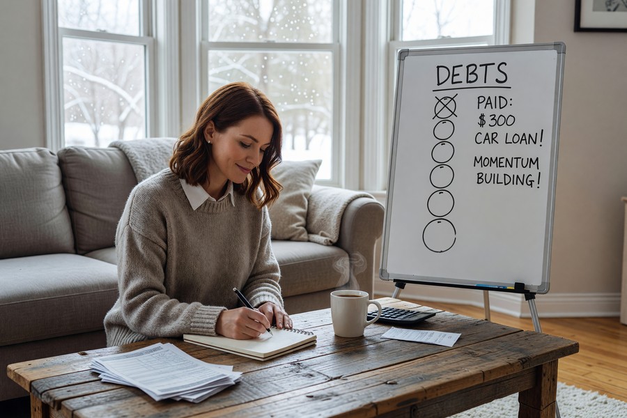 Side-by-side chart comparing total interest paid using debt avalanche vs. debt snowball over 36 months