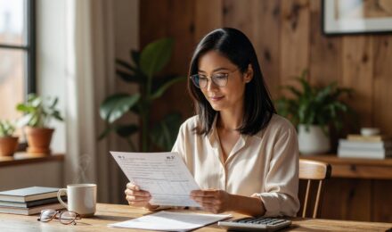 Person reviewing a W-2 tax form with a line-by-line guide on a desk
