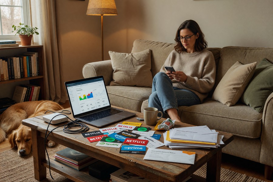 Person reviewing smartphone shopping apps and deleting retail notifications to reduce impulse spending