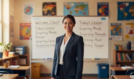 Teacher standing in classroom representing public service workers who qualify for PSLF student loan forgiveness