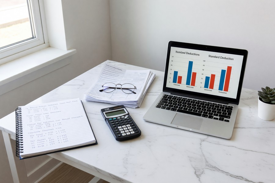 Flowchart showing three-step decision process for standard deduction vs itemizing