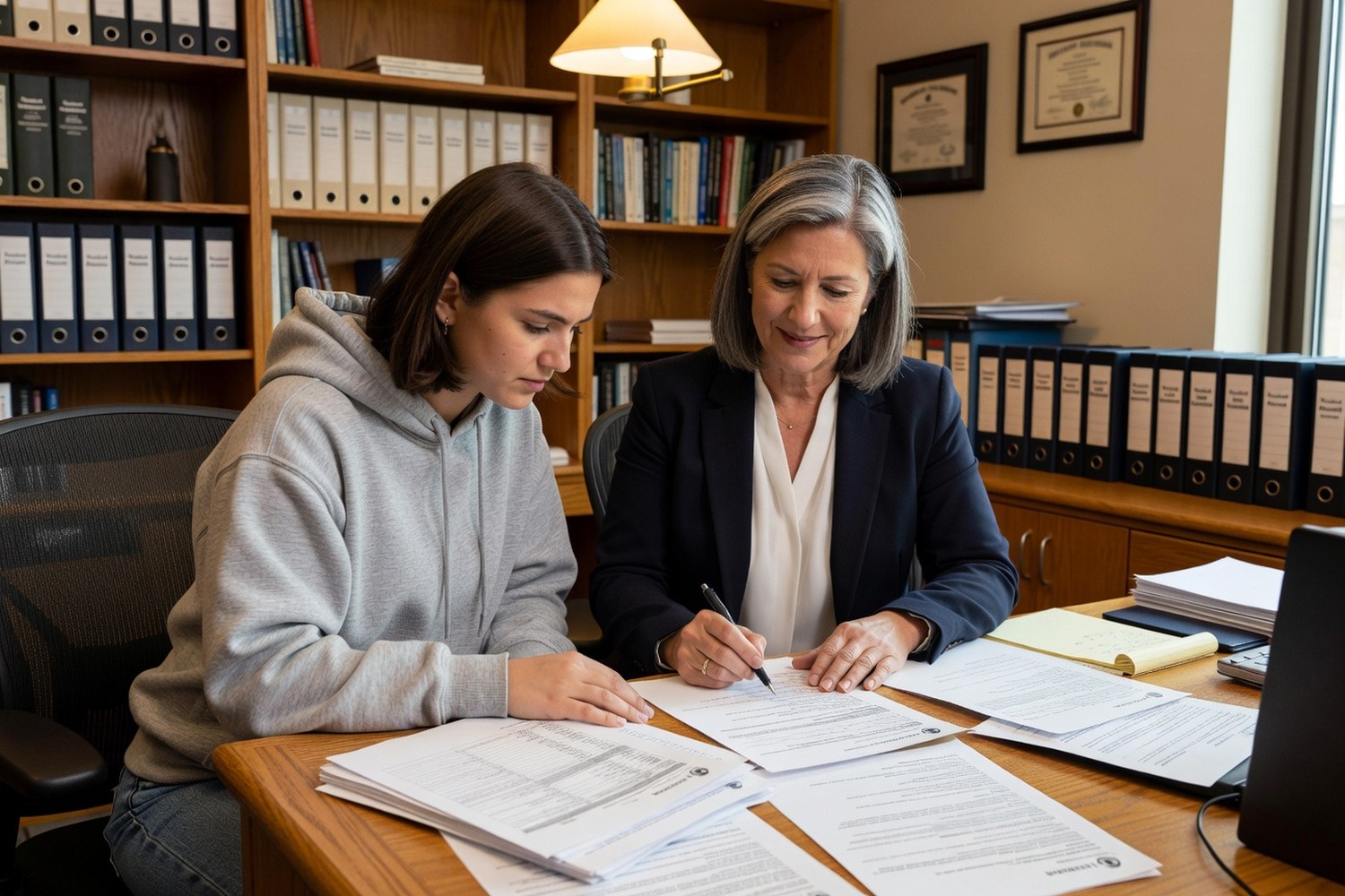 Student meeting with financial aid counselor about Perkins loan options