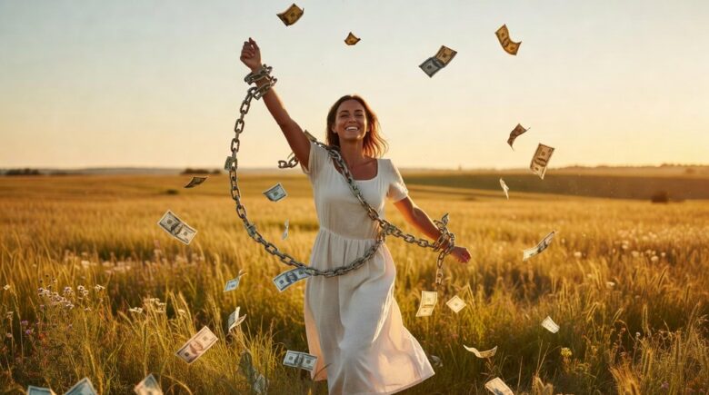 Young woman celebrating financial freedom after paying off student loans