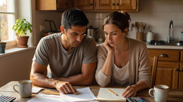couple reviewing student loans and marriage finances together