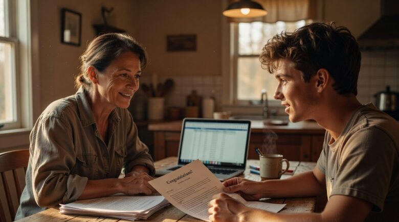 Parent and teenager discussing finances and credit before college