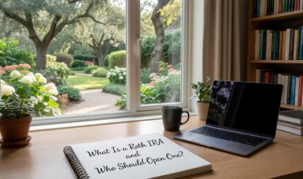 Person reviewing Roth IRA retirement savings plan on a laptop with financial documents