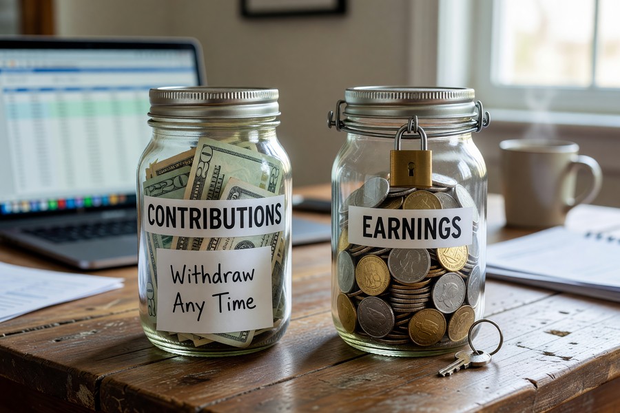 Diagram showing Roth IRA contribution and tax-free growth timeline over 30 years