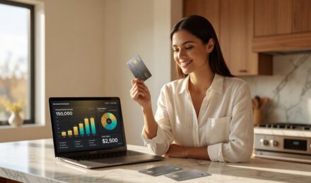 Person holding a credit card next to a laptop showing top sign-up bonus offers