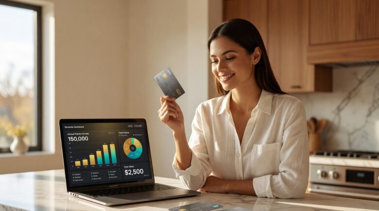 Person holding a credit card next to a laptop showing top sign-up bonus offers