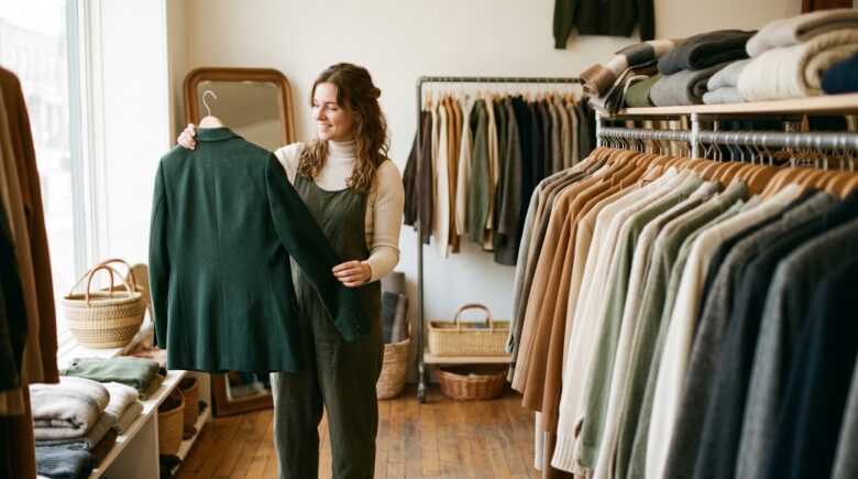 Person shopping for affordable quality clothes on a budget in a retail store