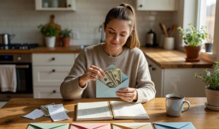 Labeled cash envelopes organized by spending category for the envelope budgeting method