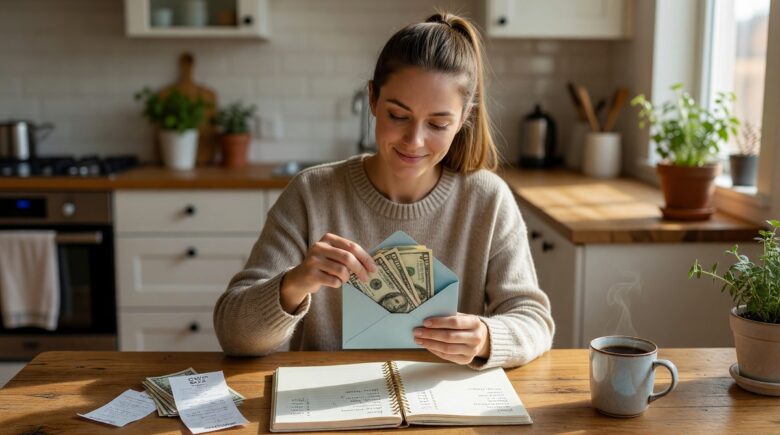 Labeled cash envelopes organized by spending category for the envelope budgeting method