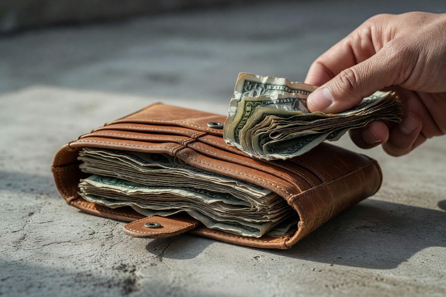 A set of labeled cash envelopes spread out on a table showing budget categories