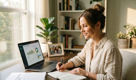 Person in their 30s reviewing financial goals and investment plans at a desk