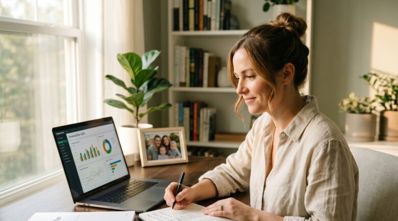 Person in their 30s reviewing financial goals and investment plans at a desk