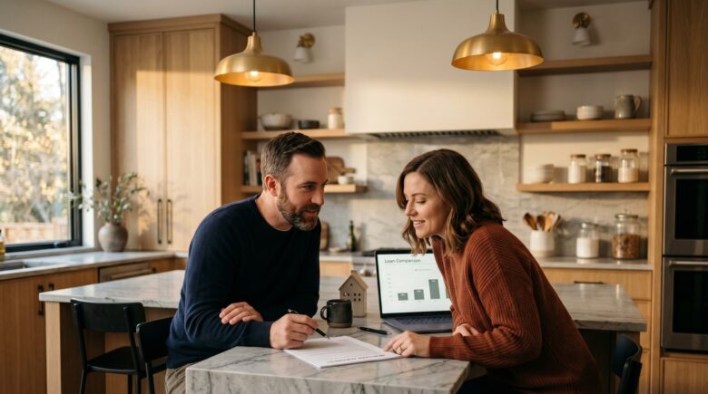 Side-by-side comparison chart of fixed vs adjustable rate mortgage options for homebuyers