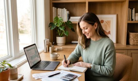Person working from home at a desk calculating home office tax deductions