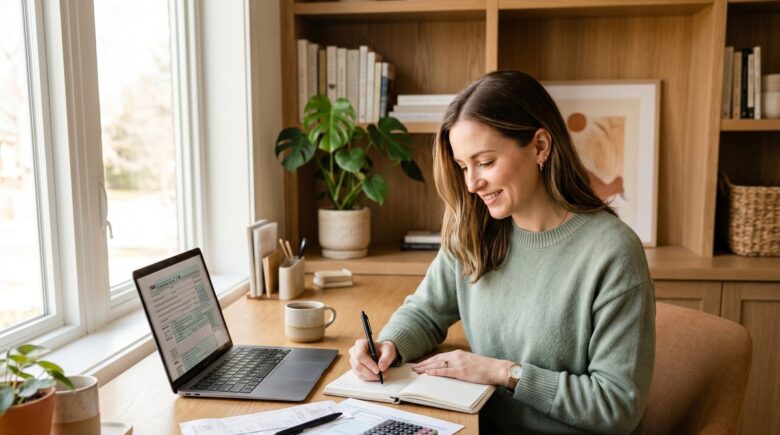 Person working from home at a desk calculating home office tax deductions