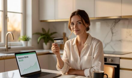 Person reviewing credit card statement and budgeting to avoid credit card interest charges