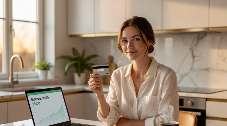 Person reviewing credit card statement and budgeting to avoid credit card interest charges