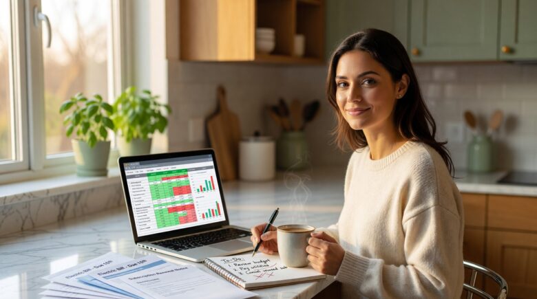 Person reviewing monthly bills on a laptop while planning ways to cut expenses and save money