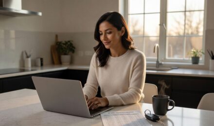 Person researching best auto loan rate on laptop before visiting a car dealership