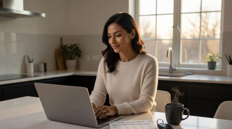 Person researching best auto loan rate on laptop before visiting a car dealership
