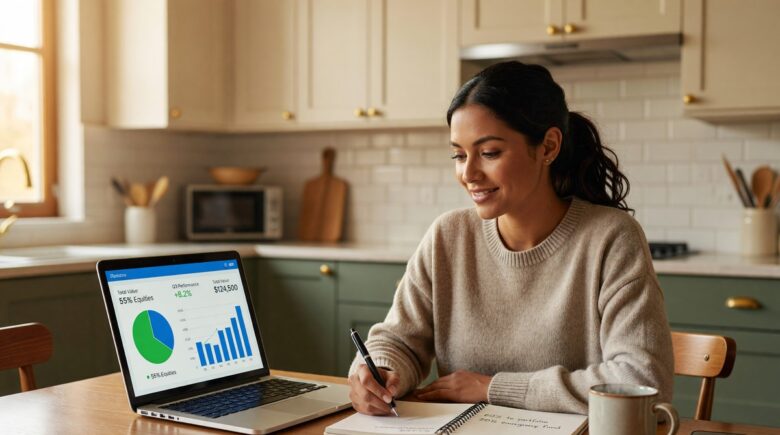 Person reviewing investment options for their tax refund on a laptop with financial charts
