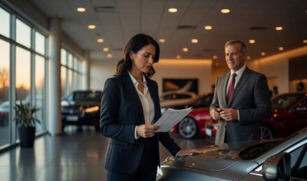 Person negotiating a lower price with a salesperson at a store counter