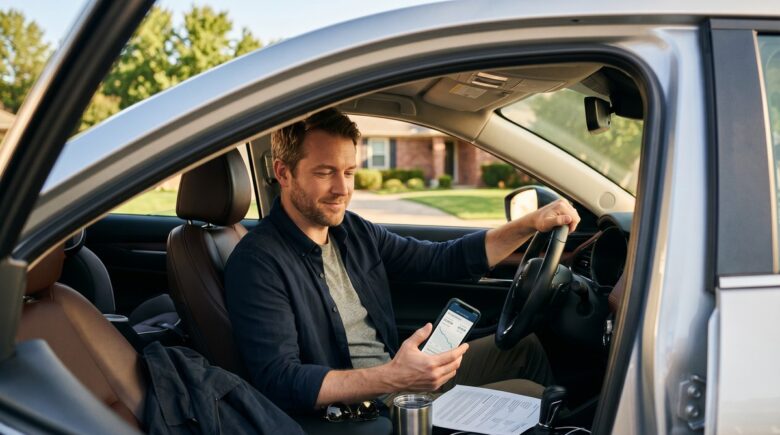 Person reviewing auto loan refinancing options on a laptop to lower monthly car payments
