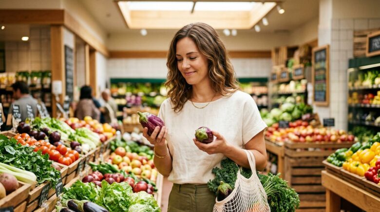 Person saving money on groceries while shopping at a supermarket