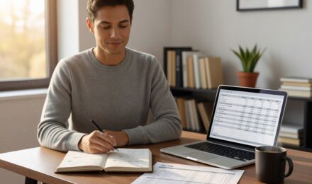 Person reviewing IRS quarterly tax payment schedule to avoid underpayment penalty