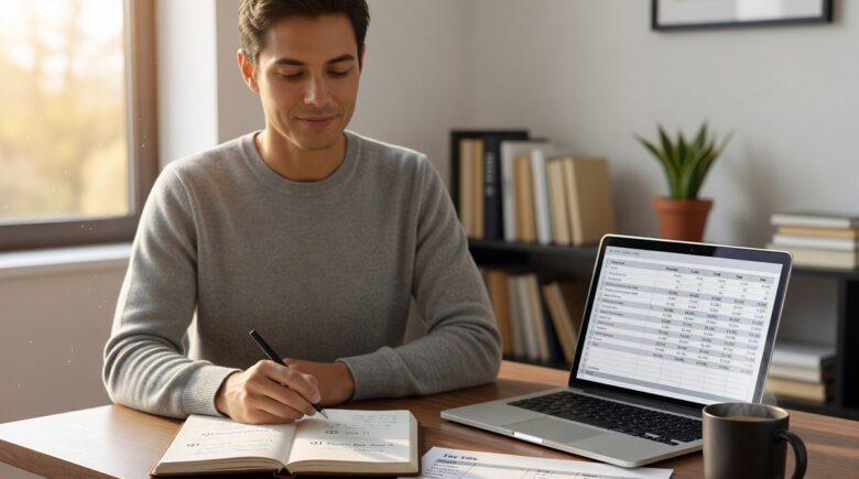 Person reviewing IRS quarterly tax payment schedule to avoid underpayment penalty