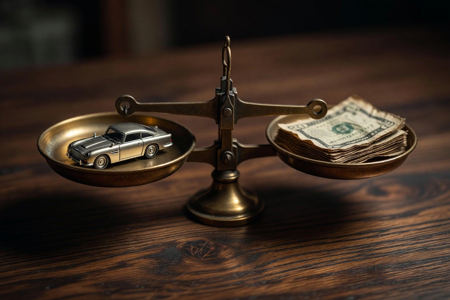 Side-by-side comparison of new versus used car loan down payment scenarios and monthly payment outcomes