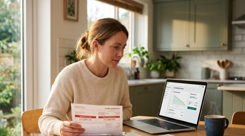 Person reviewing personal loan debt consolidation options on a laptop with financial documents nearby