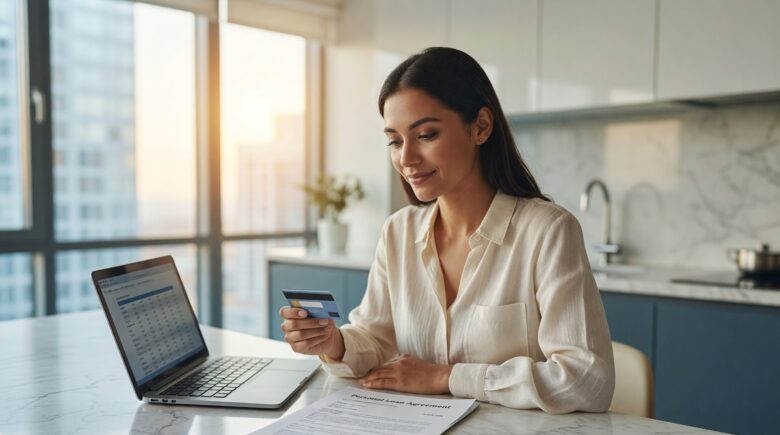 Person comparing personal loan and credit card options for financing a large purchase