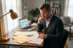 Person reviewing Roth IRA conversion strategy documents with a calculator and retirement planning charts on a desk