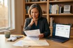 Small business owner reviewing SEP-IRA tax benefits and retirement contribution documents at a desk